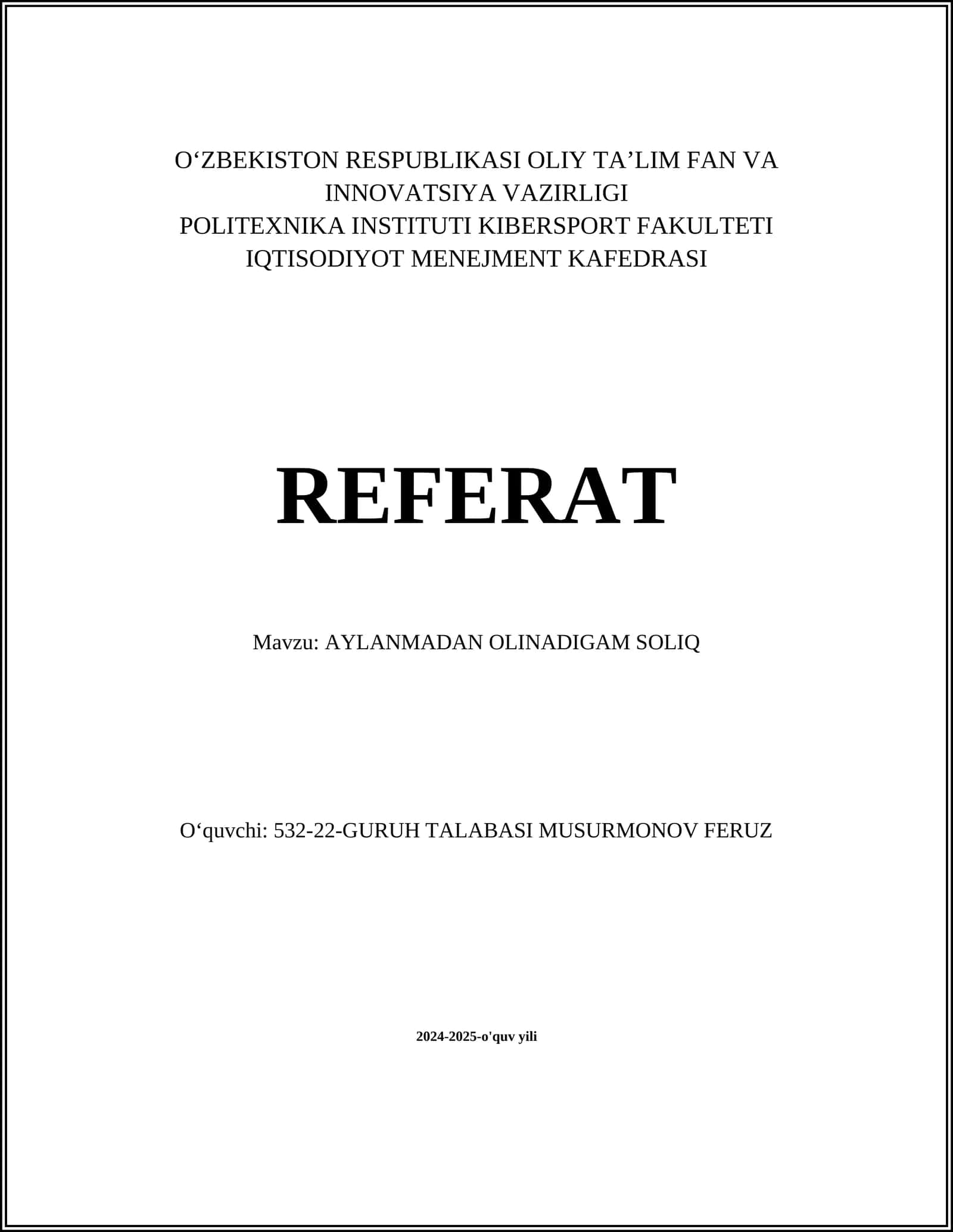 AYLANMADAN OLINADIGAM SOLIQ