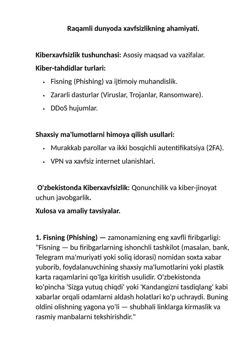 Raqamli dunyoda xavfsizlikning ahamiyati