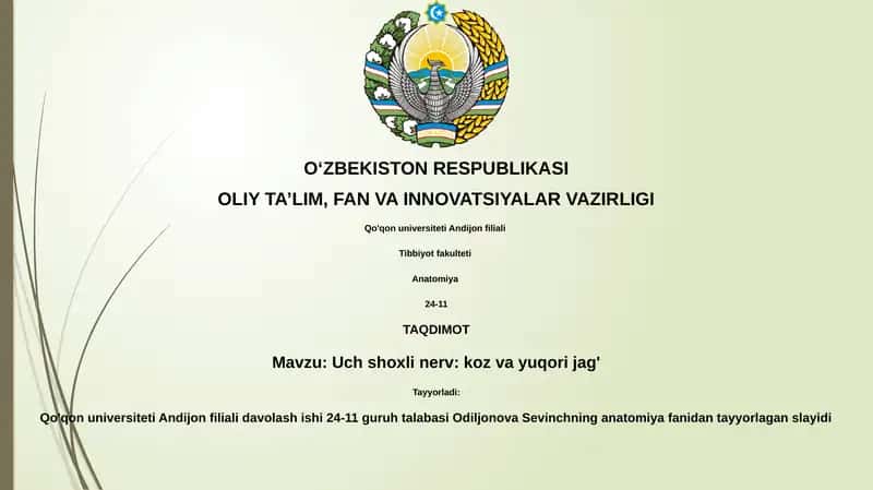 Uch shoxli nerv: koz va yuqori jag'