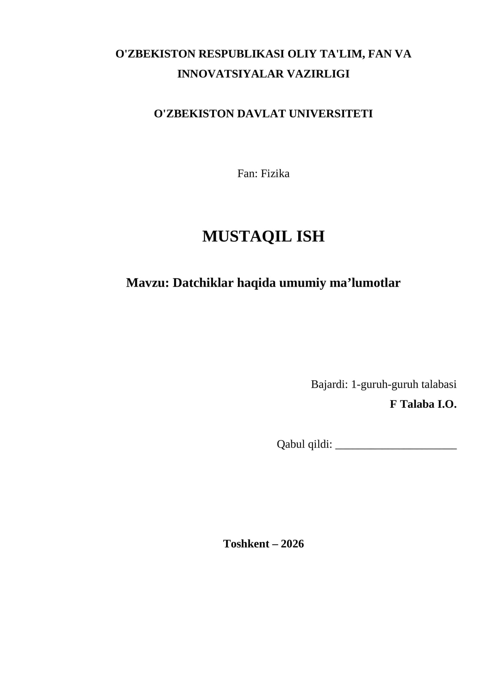 Datchiklar haqida umumiy ma’lumotlar