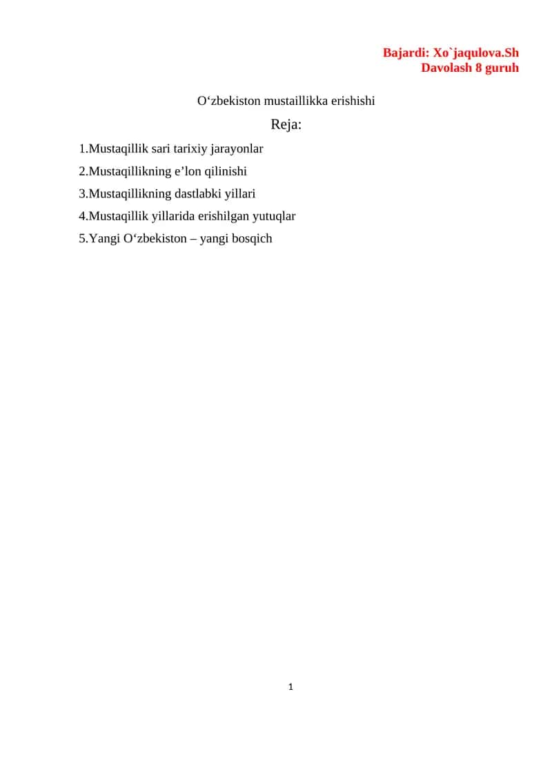 Mustaqillik Jarayoni