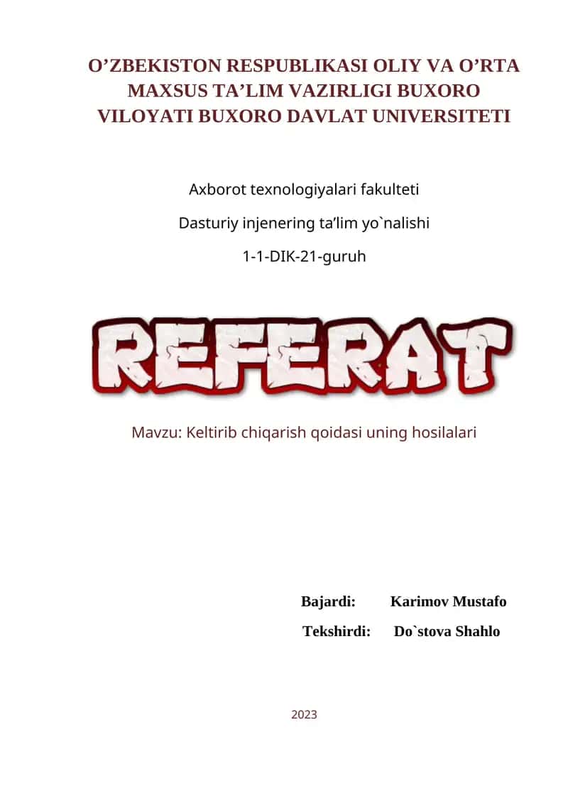 Keltirib chiqarish qoidasi uning hosilalari