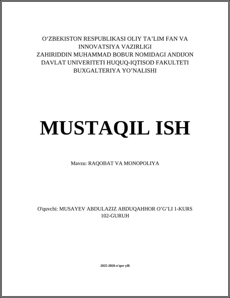 RAQOBAT VA MONOPOLIYA