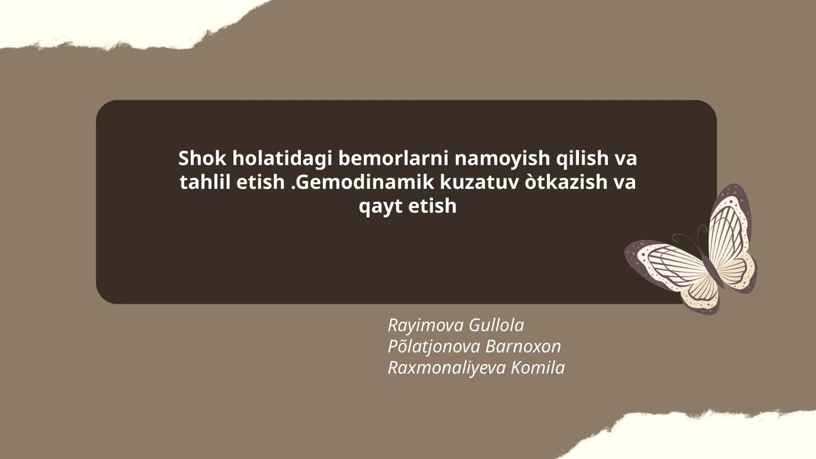 Shok holatidagi bemorlarni namoyish qilish va tahlil etish