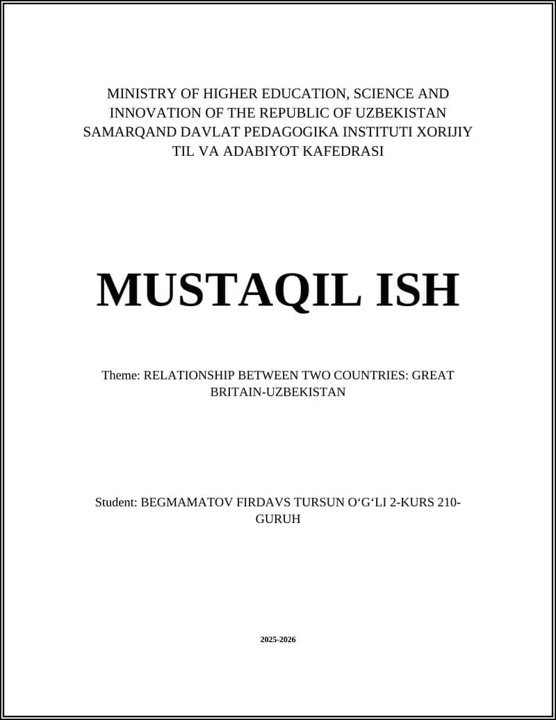 RELATIONSHIP BETWEEN TWO COUNTRIES: GREAT BRITAIN-UZBEKISTAN
