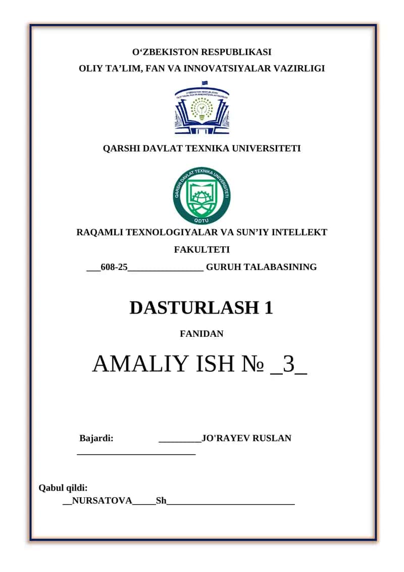 Takrorlanuvchi tuzilmali algoritmlarni tavsiflash, C++ tilida dasturlashtirish va kompyuterda hisoblashlar o‘tkazish