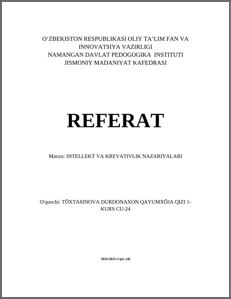 INTELLEKT VA KREVATIVLIK NAZARIYALARI