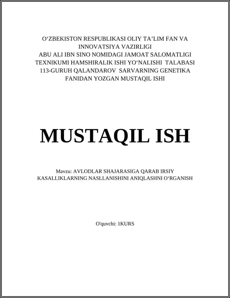 Avlodlar shajarasiga qarab irsiy kasalliklarning nasllanishini aniqlashni oʻrganish