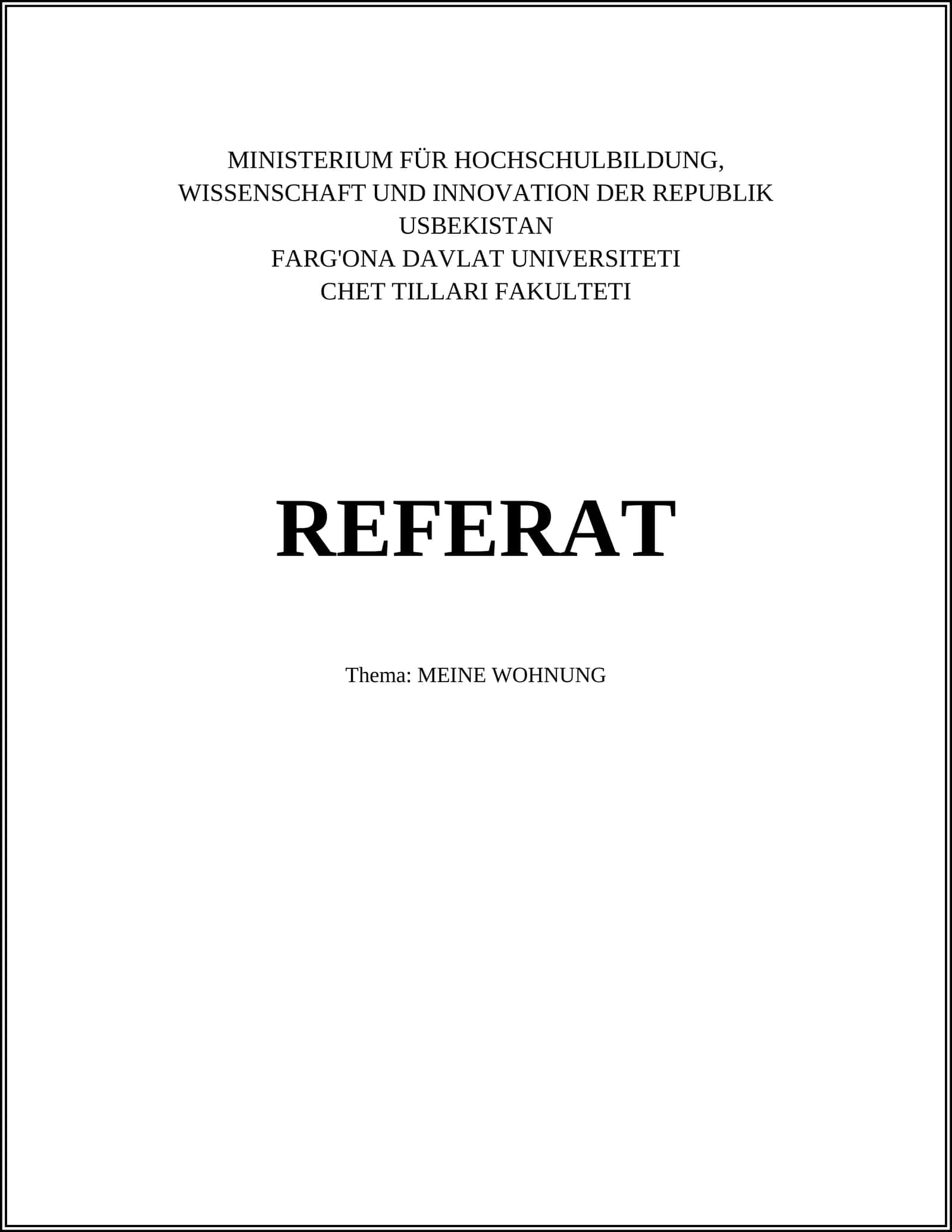 REFERAT: MEINE WOHNUNG