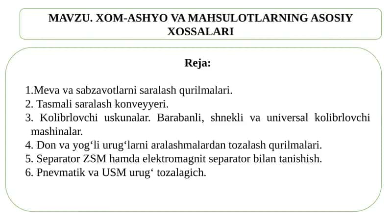 Meva va sabzavotlarni saralash qurilmalari