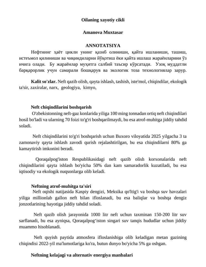 Neftning xayotiy cikli
