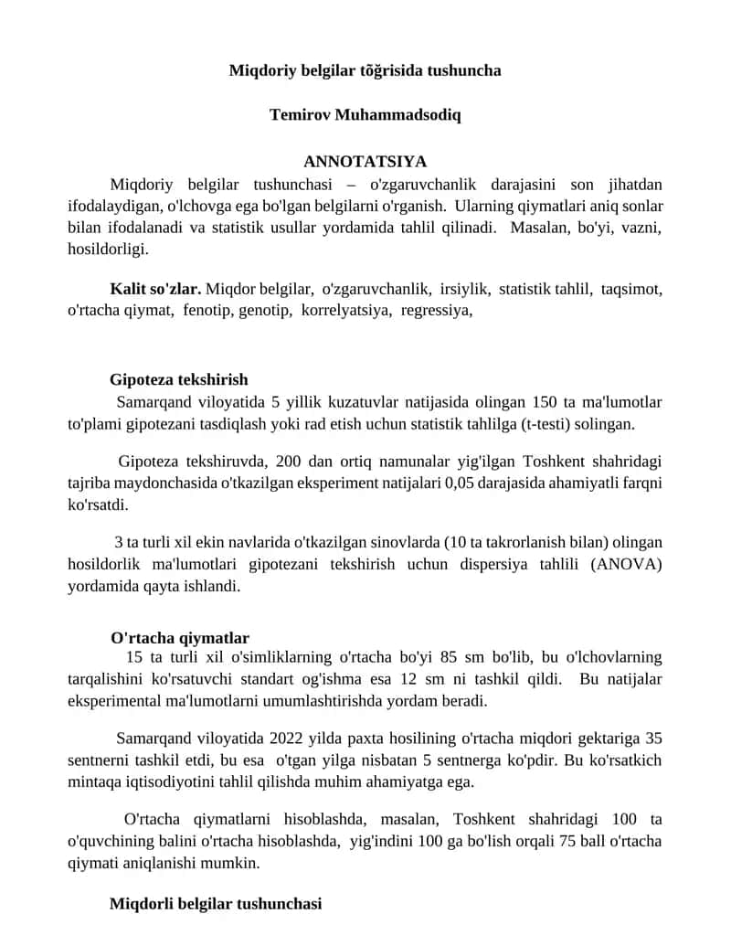 Miqdoriy belgilar tõğrisida tushuncha