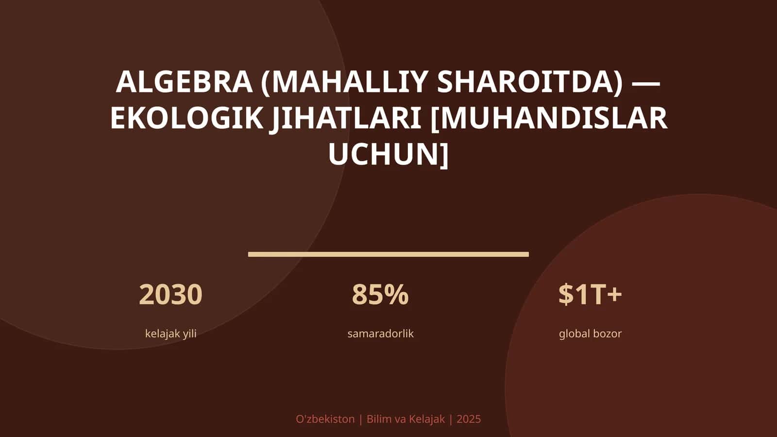 Algebra (mahalliy sharoitda) - ekologik jihatlari [muhandislar uchun]