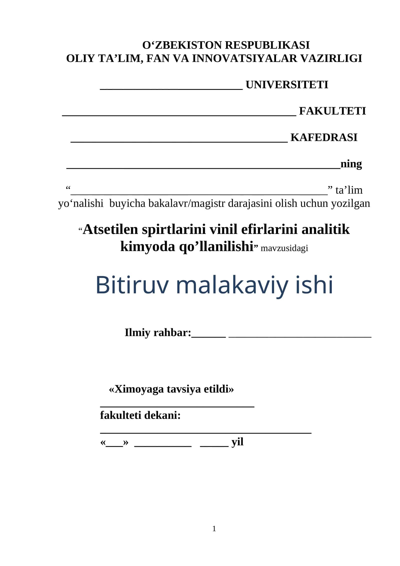 Atsetilen spirtlarini vinil efirlarini analitik kimyoda qo’llanilishi