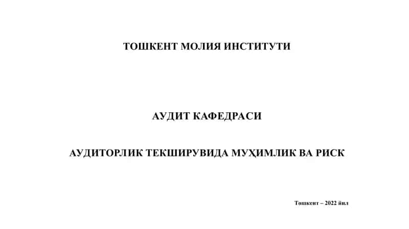 AUDITORLIK TEKSHIRUVIDA MUHIMLIK VA RISK