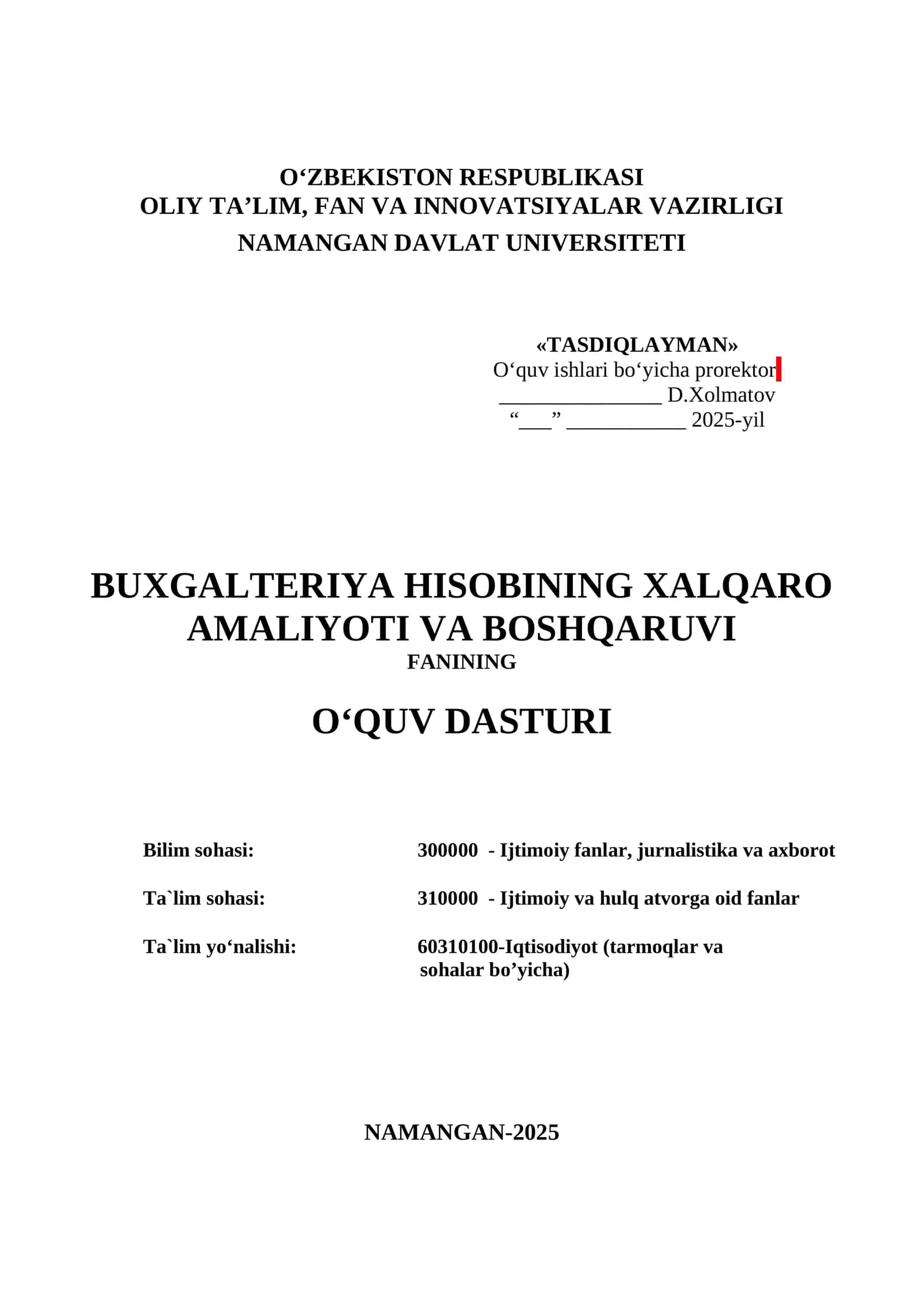 Buxgalteriya hisobining xalqaro amaliyoti va boshqaruvi