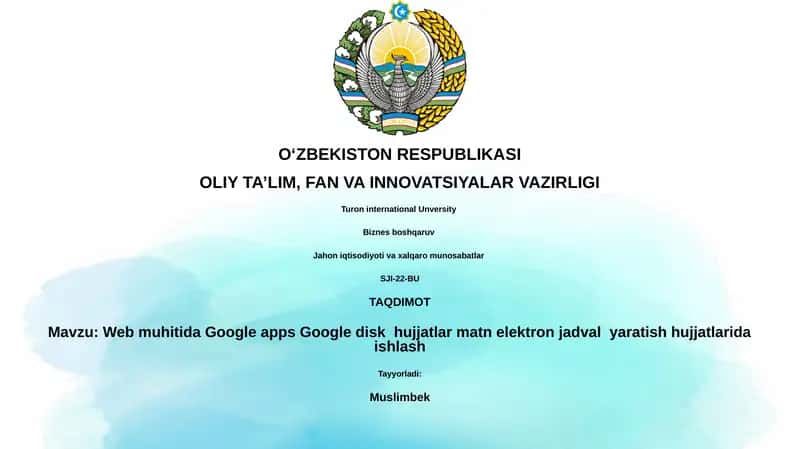 Google Ilovalari va Google Disk Asoslari
