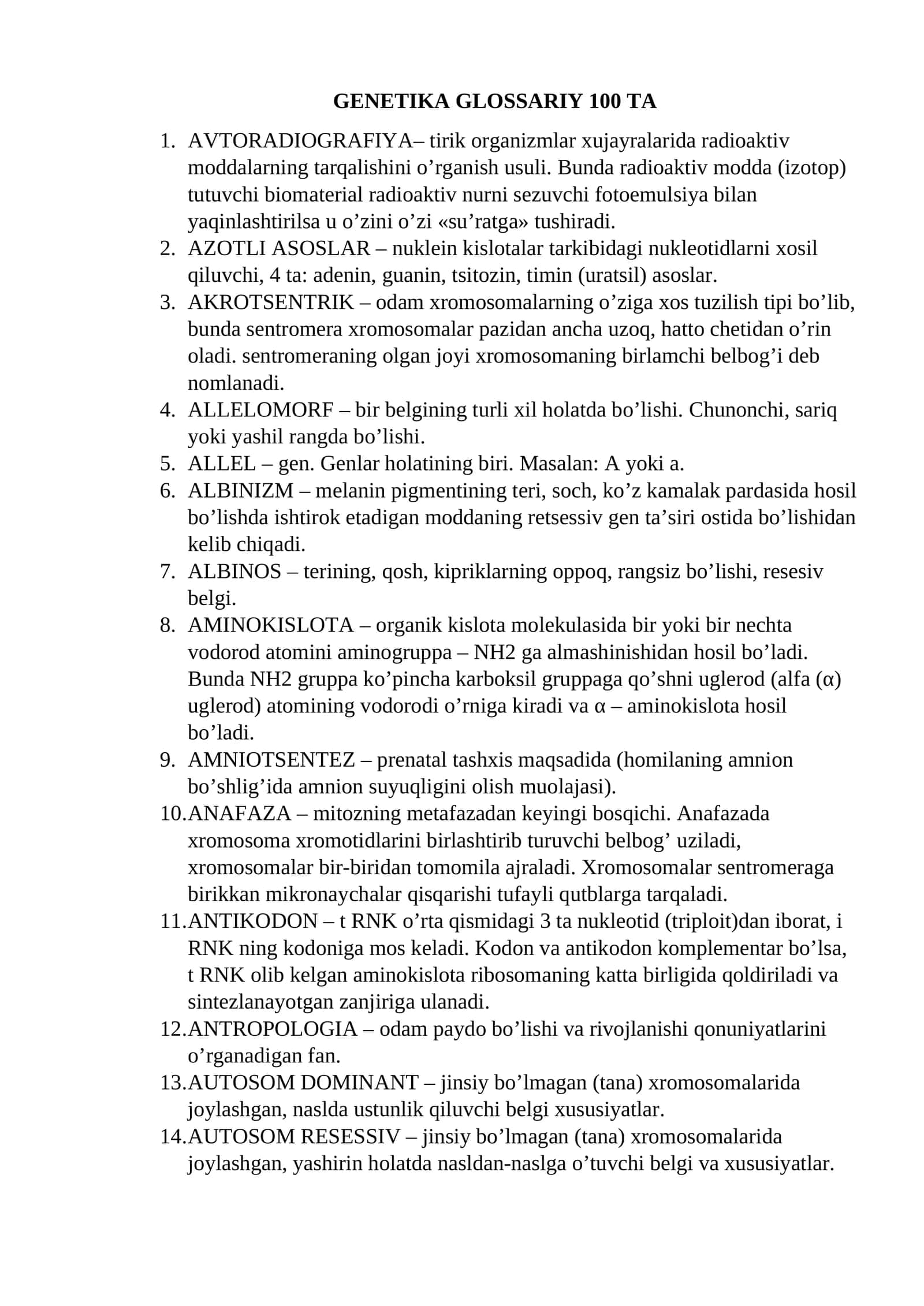 GENETIKA GLOSSARIY 100 TA