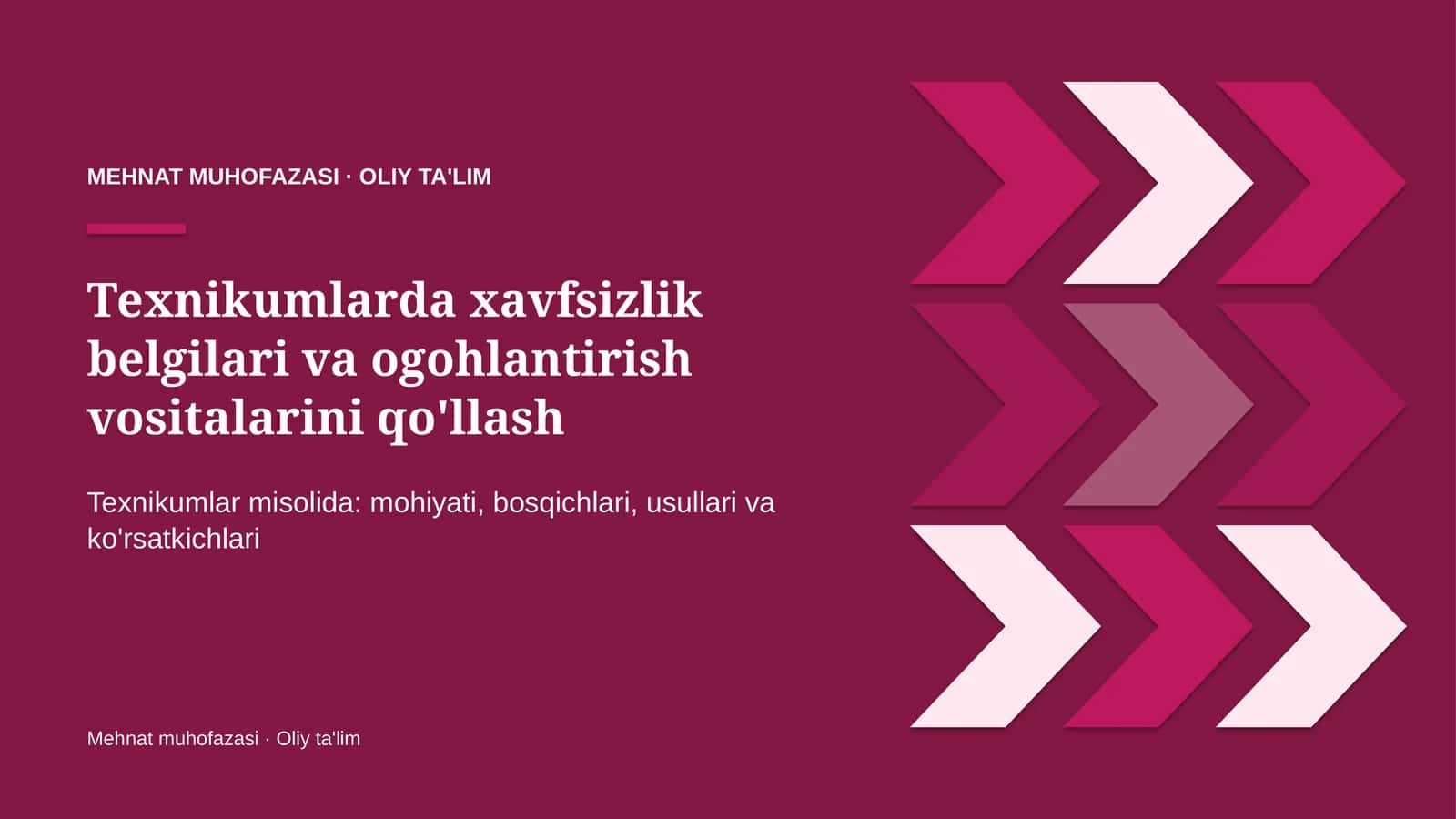 Texnikumlarda xavfsizlik belgilari va ogohlantirish vositalarini qo'llash