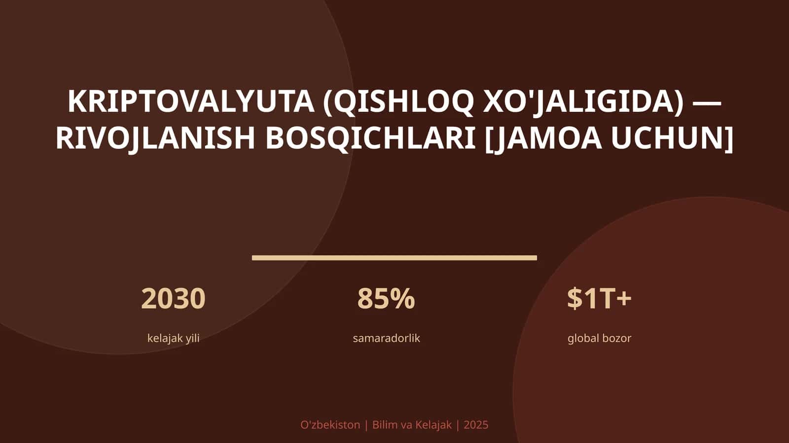 Kriptovalyuta (qishloq xo'jaligida) — rivojlanish bosqichlari [jamoa uchun]