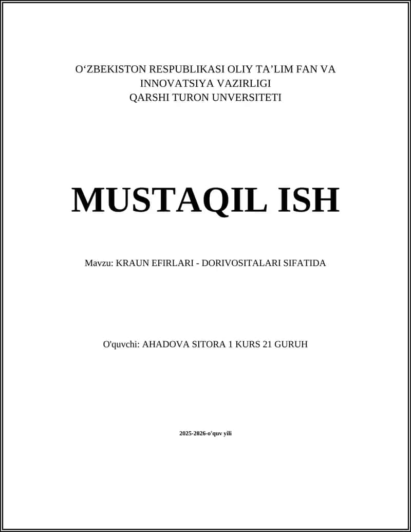 Kraun efirlari - dorivositalari sifatida