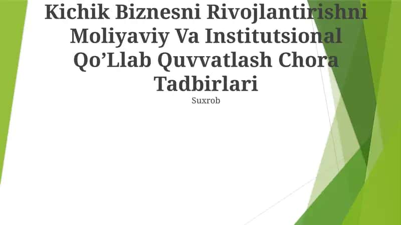 Kichik Biznesni Rivojlantirishni Moliyaviy Va Institutsional QoʼLlab Quvvatlash Chora Tadbirlari