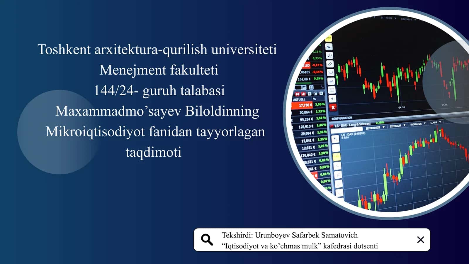 Bozor iqtisodiyoti mexanizmining nazariy asoslari va uning amal qilish tamoyillari