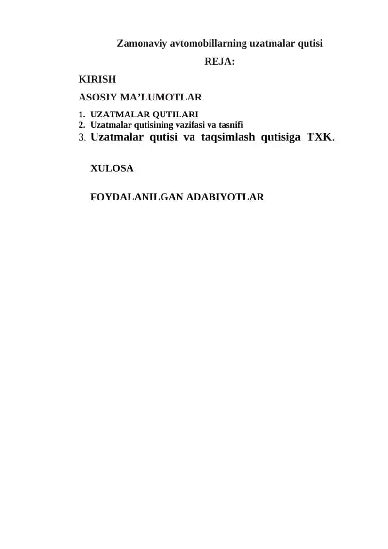 Zamonaviy avtomobillarning uzatmalar qutisi