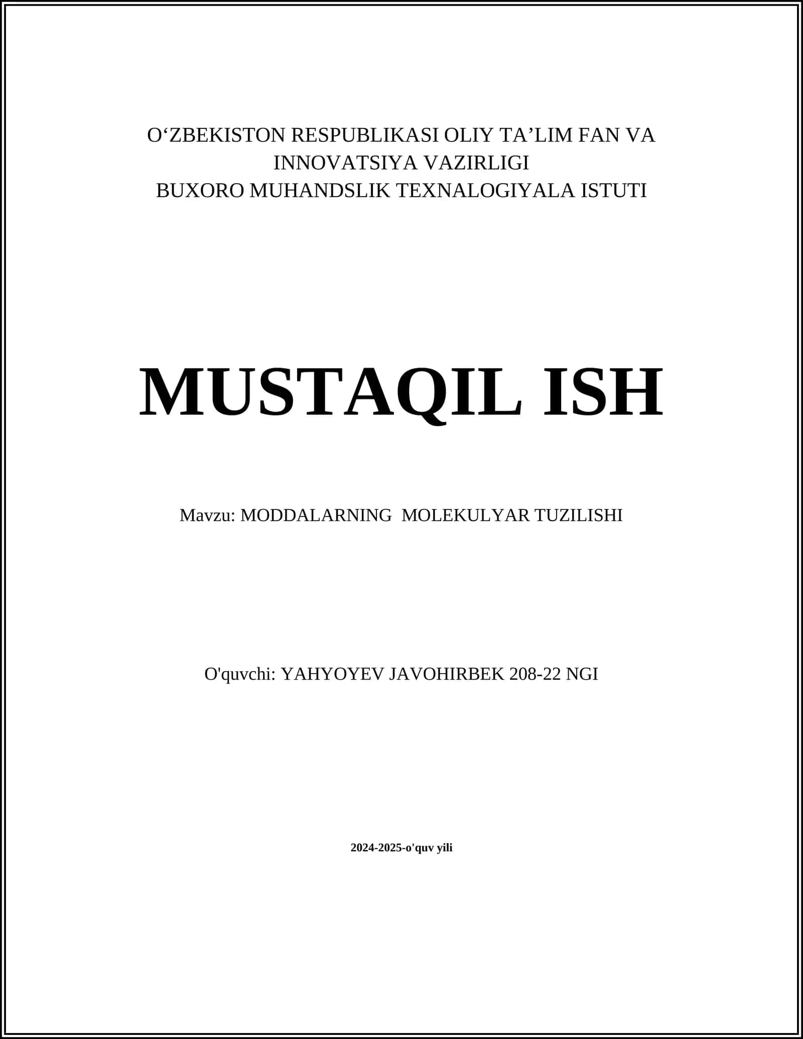MODDALARNING MOLEKULYAR TUZILISHI