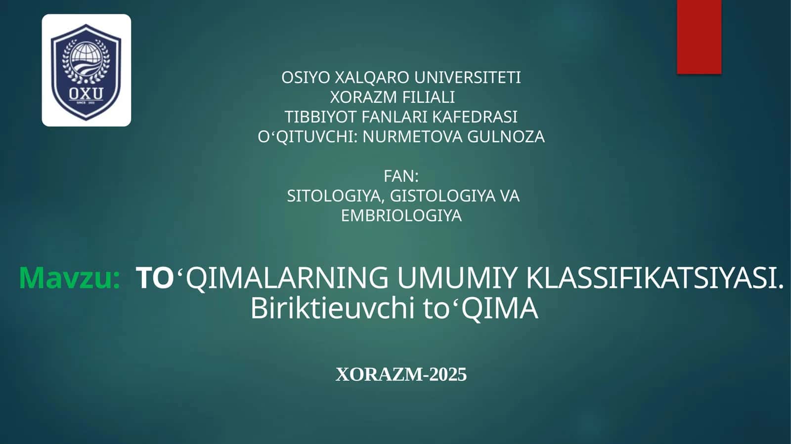 TOʻQIMALARNING UMUMIY KLASSIFIKATSIYASI