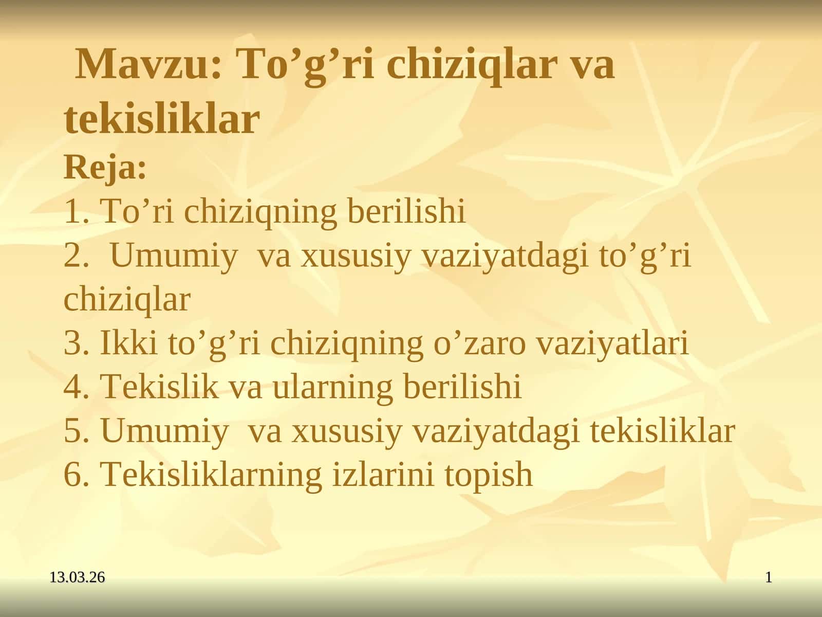 To'g’ri chiziqlar va tekisliklar