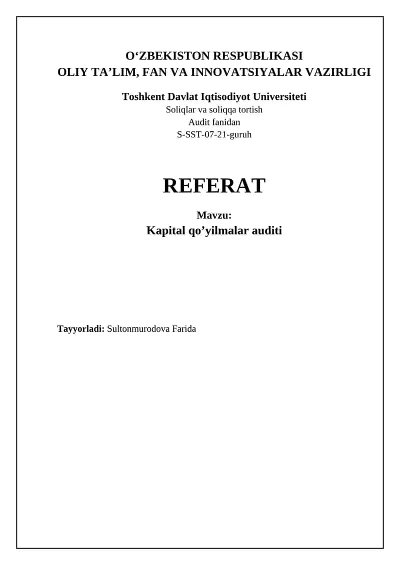 Kapital qo’yilmalar auditi