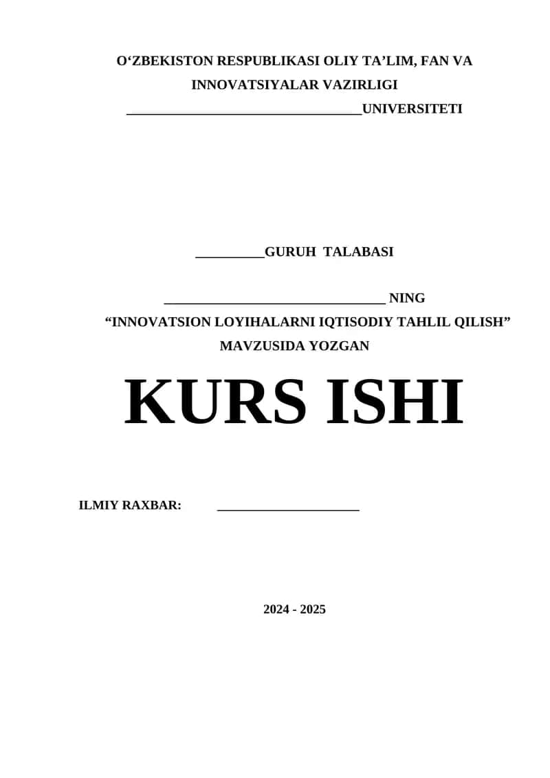 Innovatsion loyihalarni iqtisodiy tahlil qilish