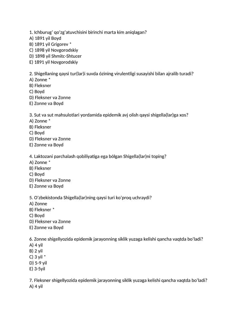 Shigellyozlar test