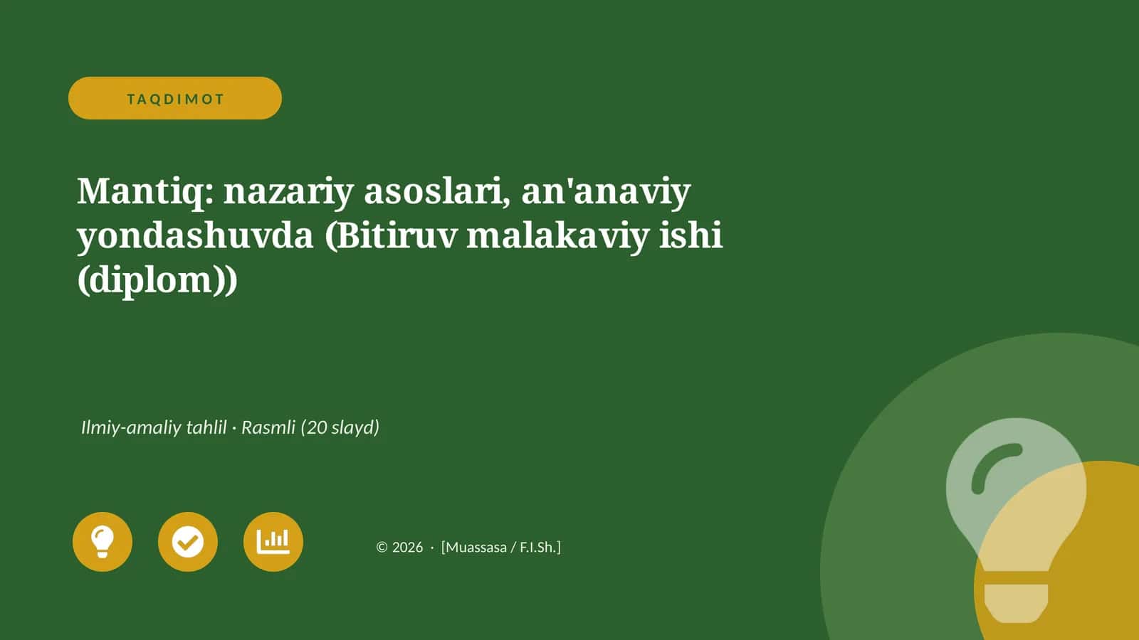 Mantiq: nazariy asoslari, an'anaviy yondashuvda (Bitiruv malakaviy ishi (diplom))