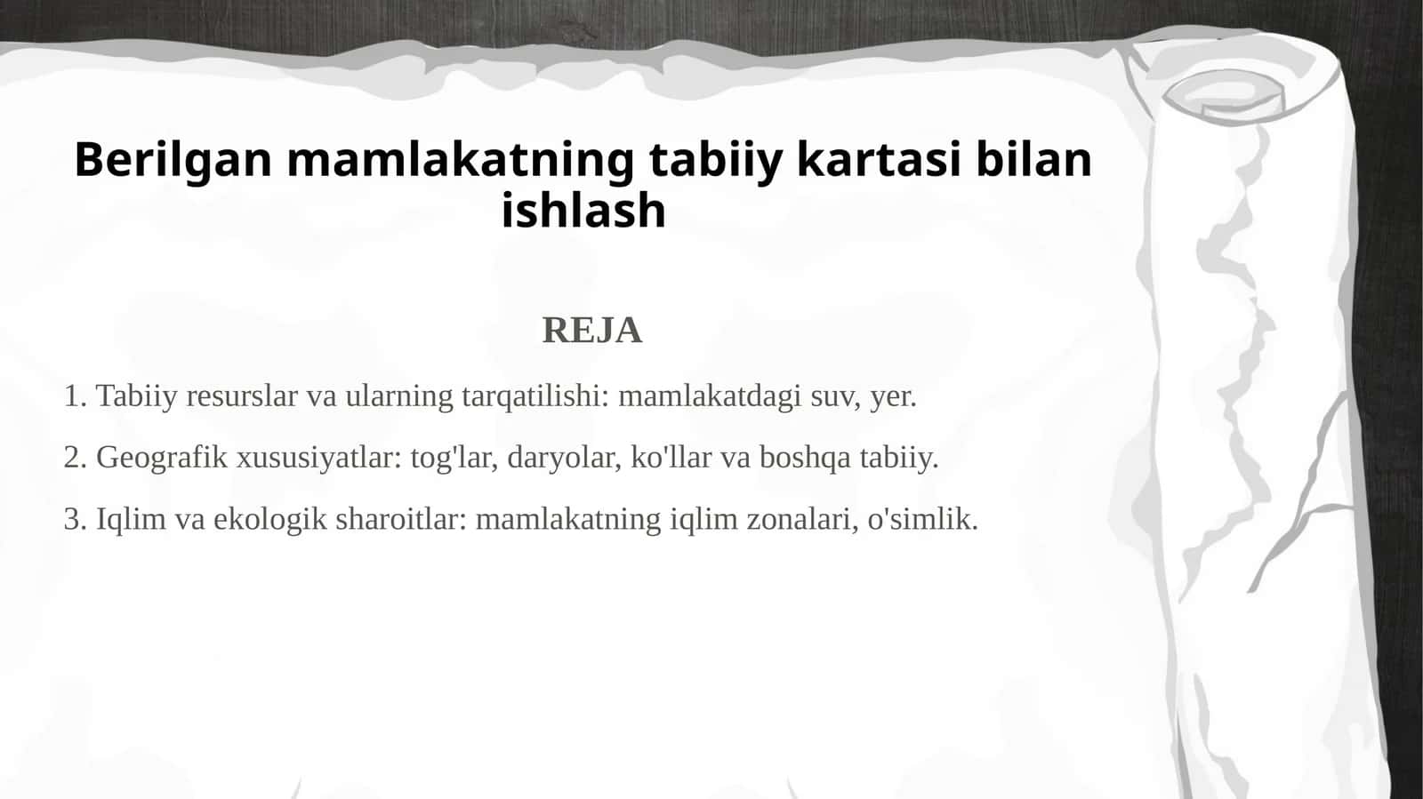Mamlakatning tabiiy kartasi bilan ishlash
