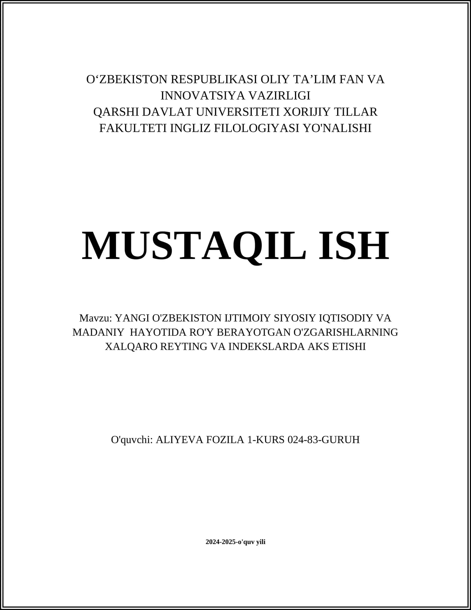 Yangi O'zbekiston iqtisodiy ko'rsatkichlari