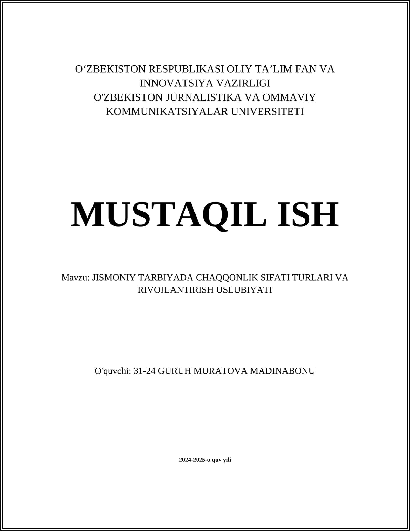 JISMONIY TARBIYADA CHAQQONLIK SIFATI TURLARI VA RIVOJLANTIRISH USLUBIYATI