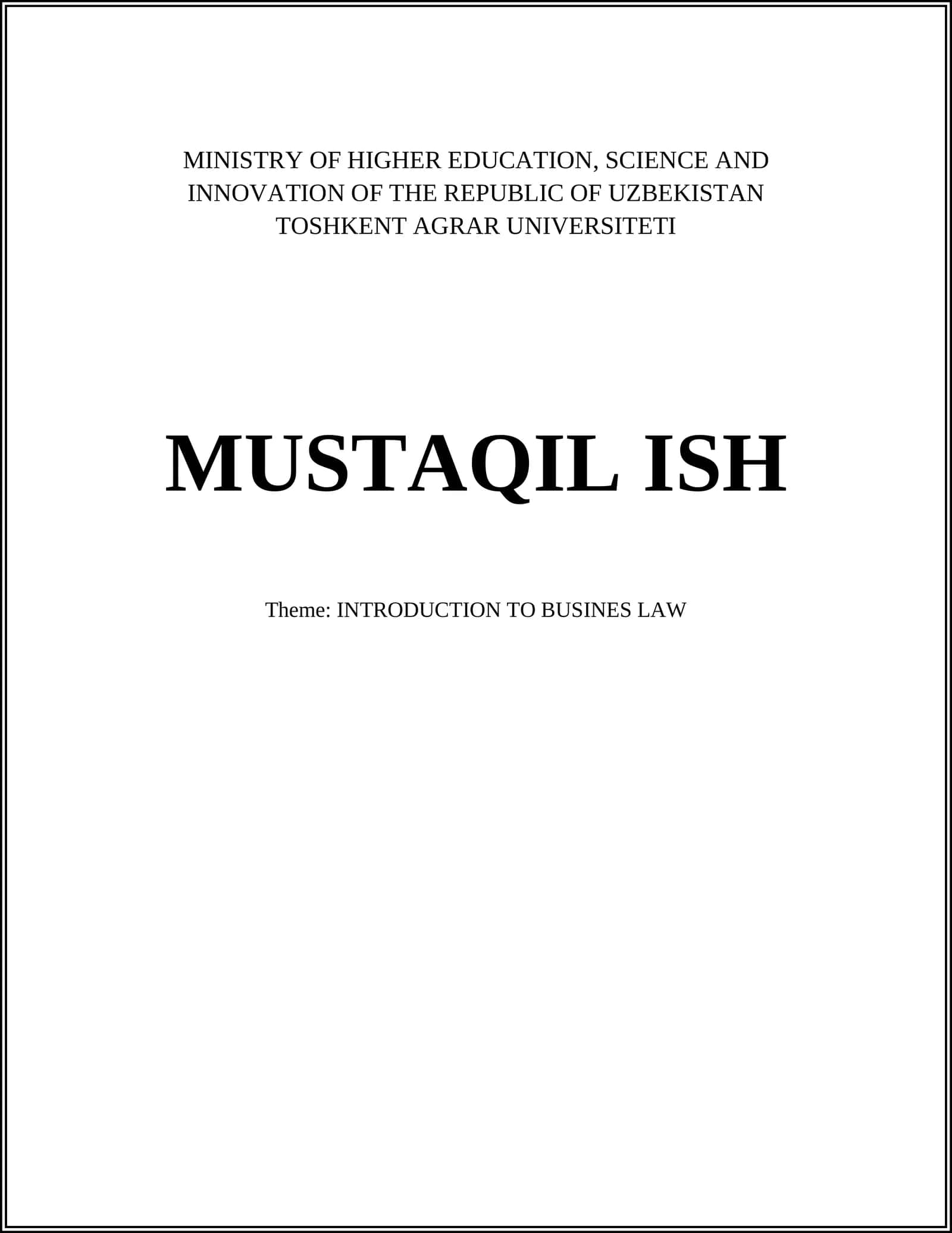 INTRODUCTION TO BUSINES LAW