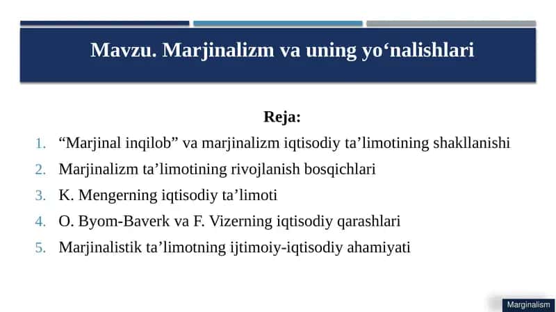 Marjinalizm va uning yo‘nalishlari