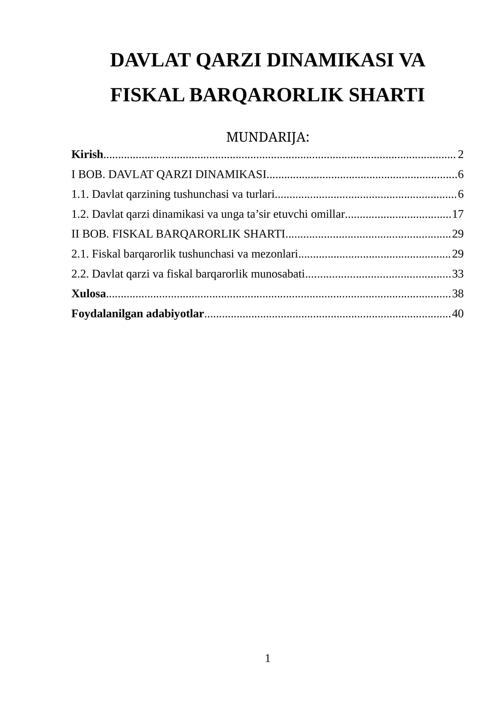 Davlat Qarzi Dinamikasi va Fiskal Barqarorlik Sharti