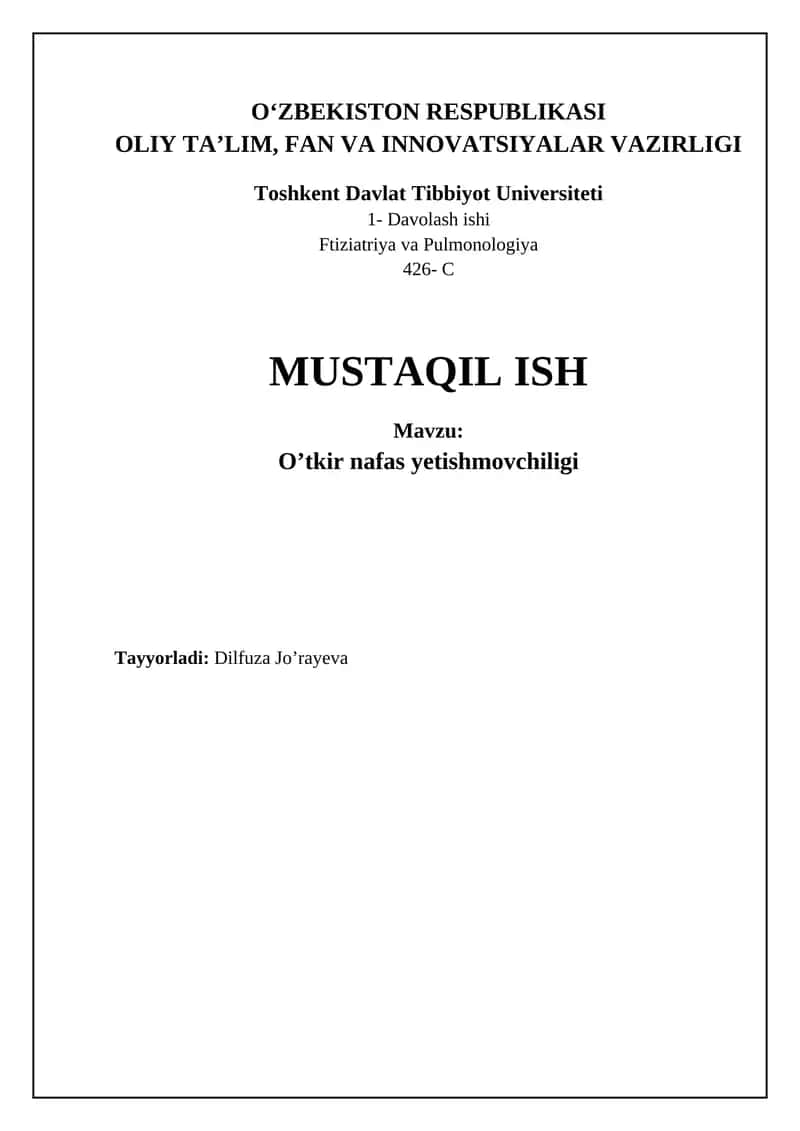 O'tkir nafas yetishmovchiligi: Ta'rif va Etiologiya
