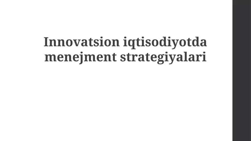 Innovatsion iqtisodiyotda menejment strategiyalari