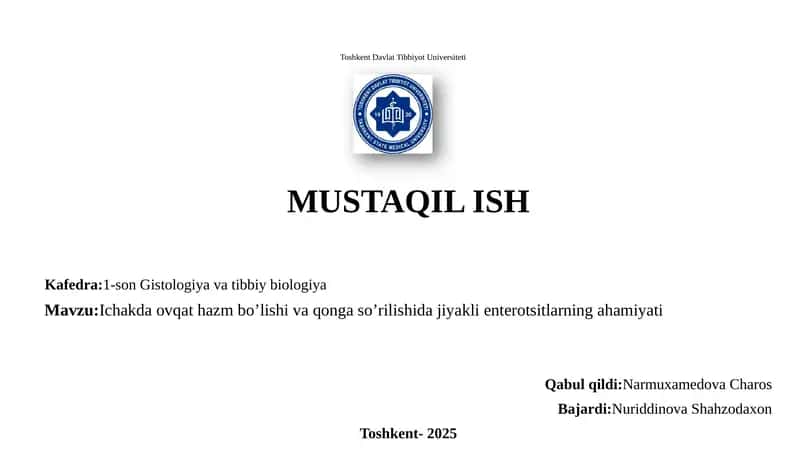 Ichakda ovqat hazm bo'lishi va qon gazo'rilishi