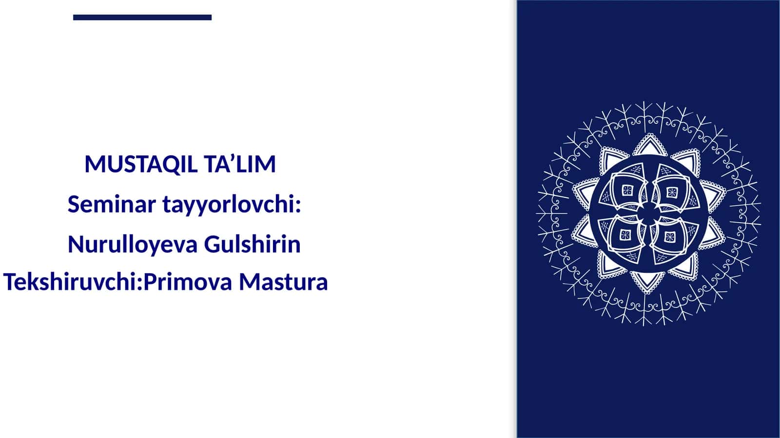 MUSTAQIL TA’LIM Seminar