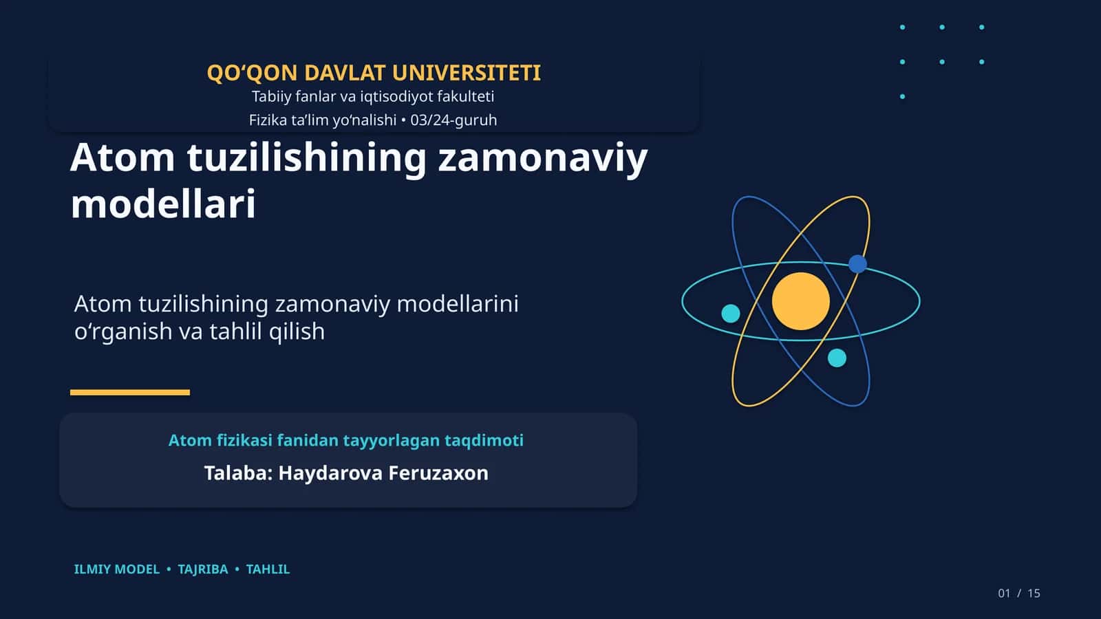 Atom tuzilishining zamonaviy modellari