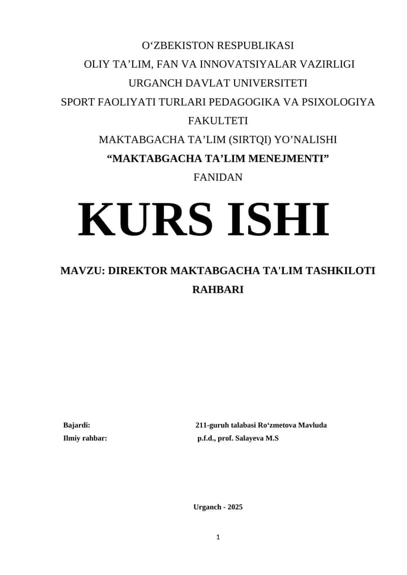 MAKTABGACHA TA’LIM MENEJMENTI