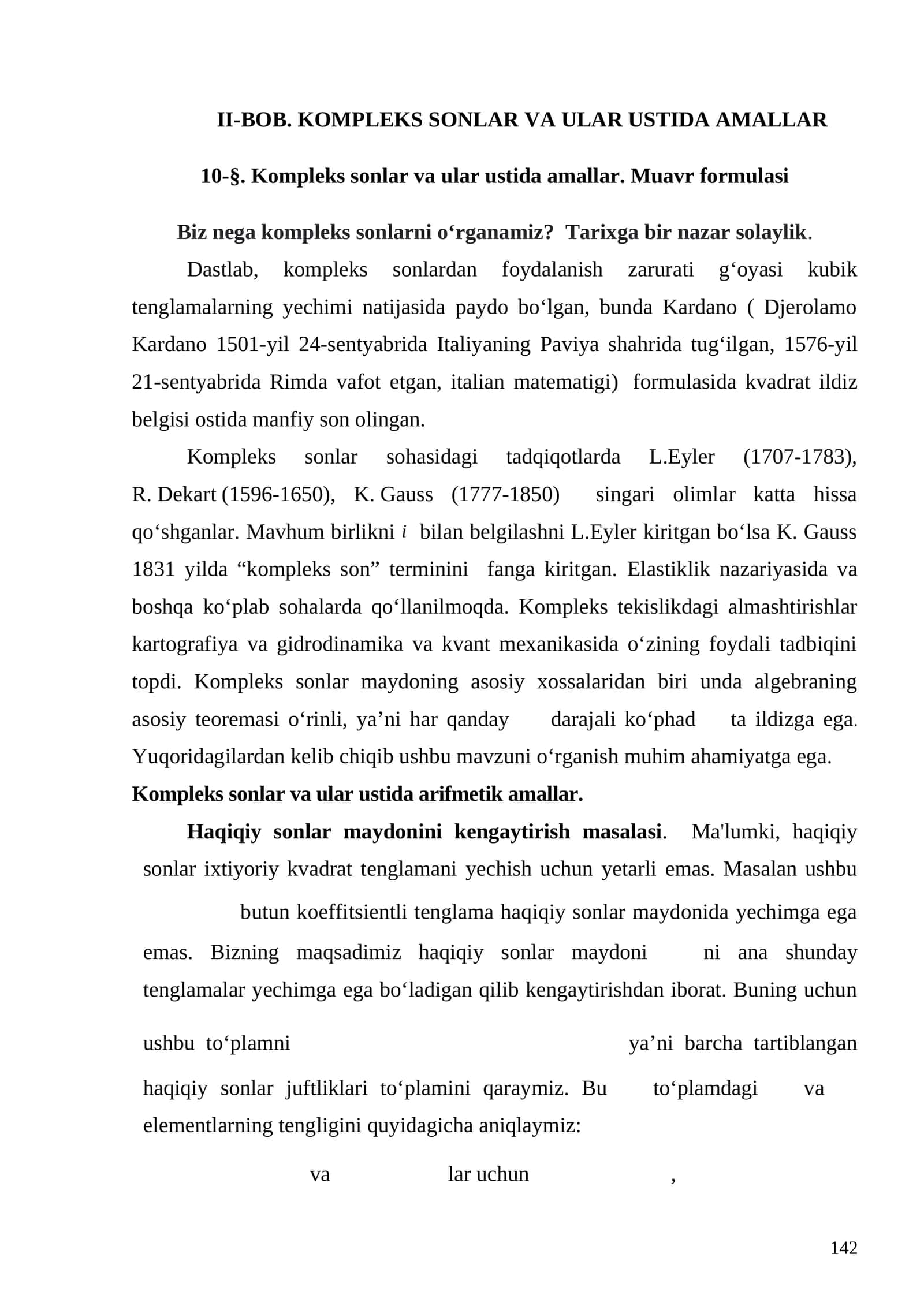 BOB. Kompleks sonlar va ular ustida amallar