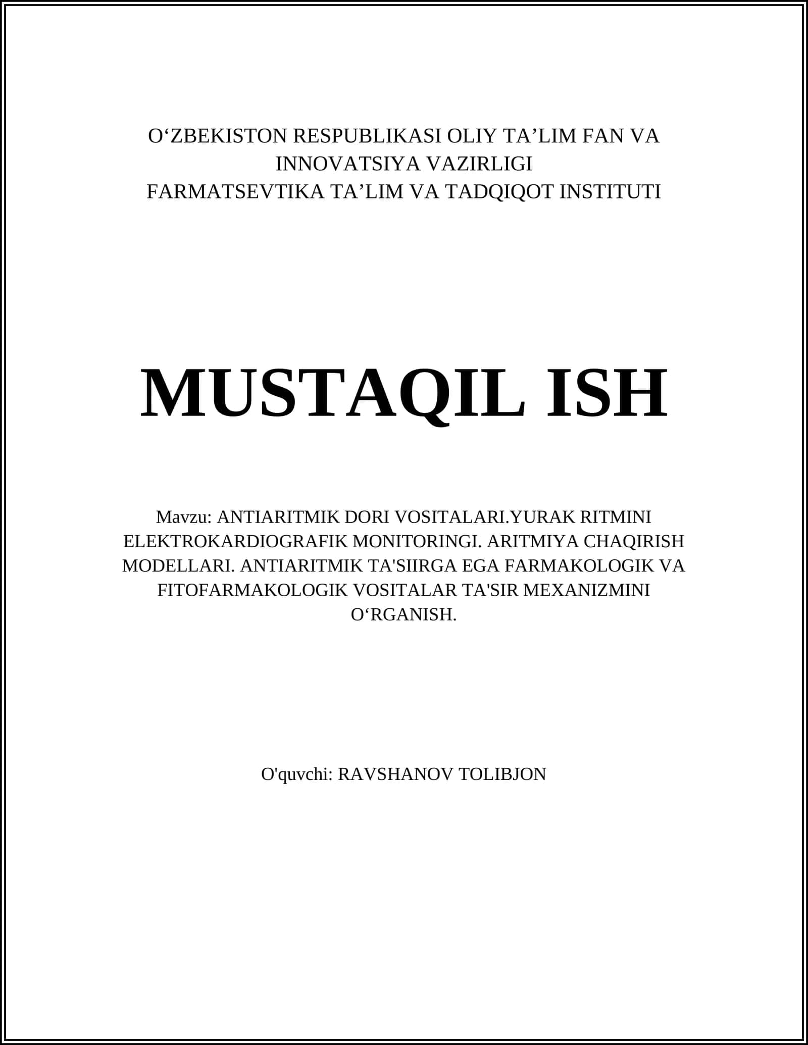 ANTIARITMIK DORI VOSITALARI