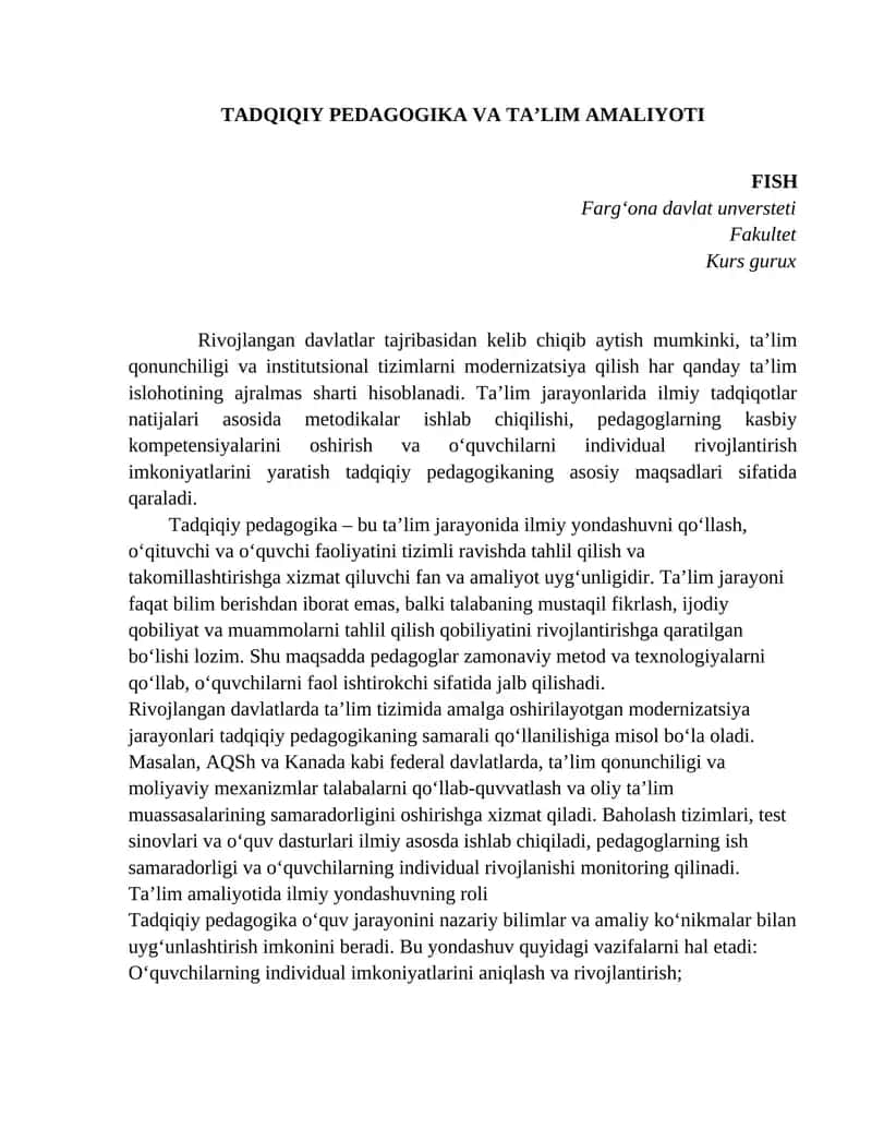 esse TADQIQIY PEDAGOGIKA VA TA’LIM AMALIYOTI 1